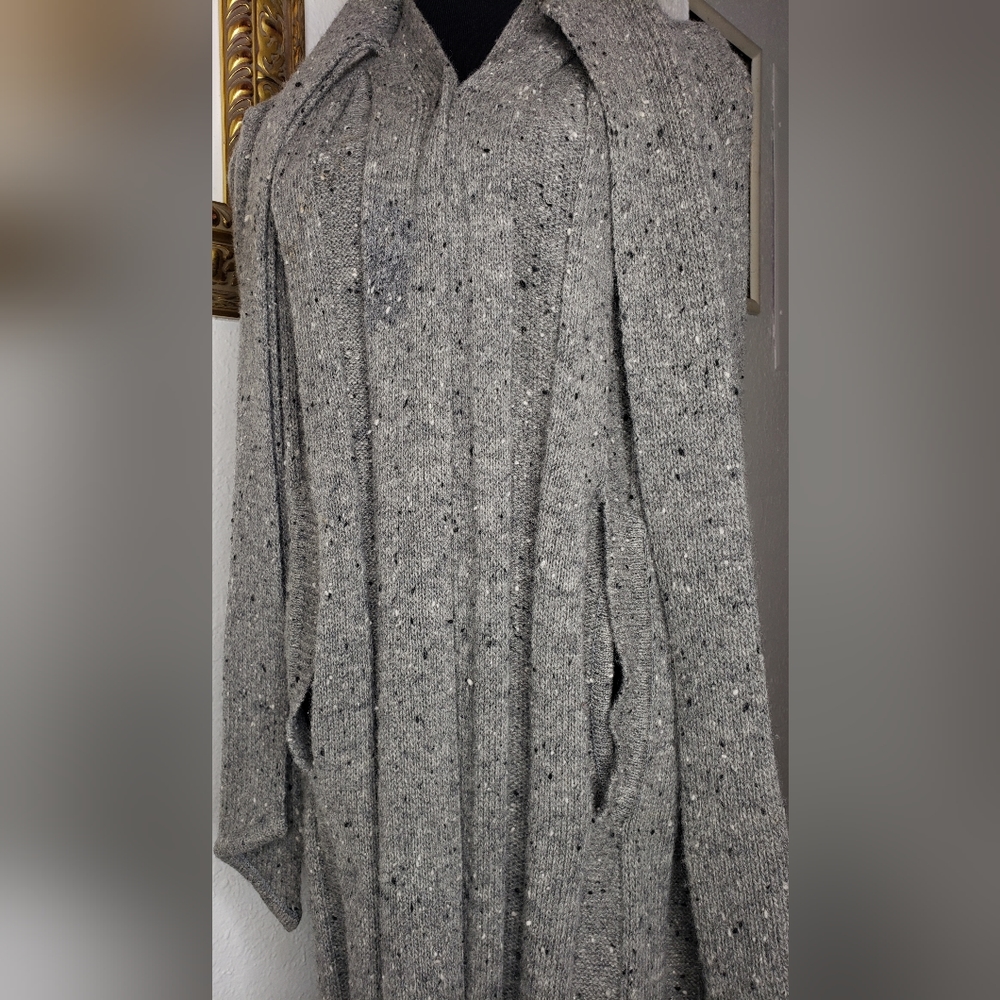 VTG 1970s Grey Wool Womens Long Winter Cape One Button Built In Scarf Size 10 - Picture 7 of 10